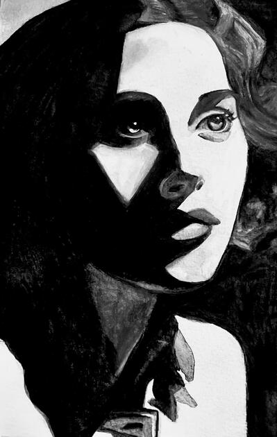 Hedy (2024). Watercolor pencil and watercolor crayon on paper.
