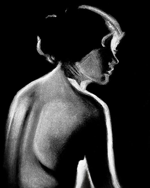 Isabel (2025). Soft pastel on black paper.