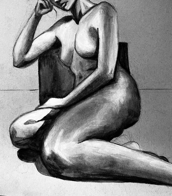 Study of a woman (2024). Watercolor pencil and watercolor crayon on toned paper.